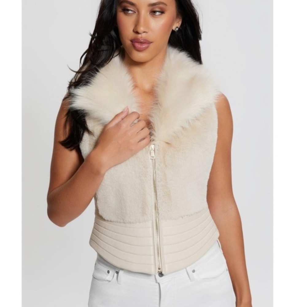 Guess Women's Cream Faux Fur Vest